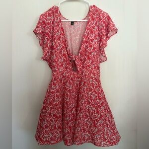 Red and White Floral Romper